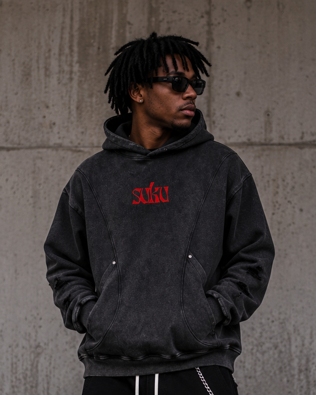 SUKU Not For Everyone Snow Washed Distressed Panel Pocket Hoodie