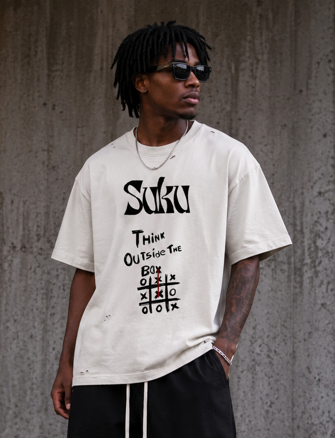 SUKU Think Outside The Box Vintage Washed Distressed Boxy Oversized T-Shirt