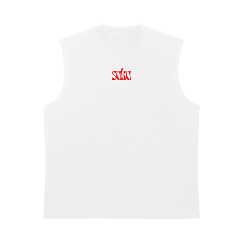 Men’s heavyweight tank top by ODMPOD, showing a close-up of the durable, sleeveless design in black fabric.