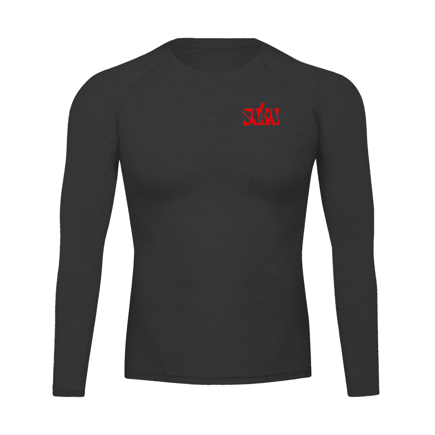 Black Suku Performance Long Sleeve T-Shirt with moisture-wicking fabric and athletic fit for active wear.