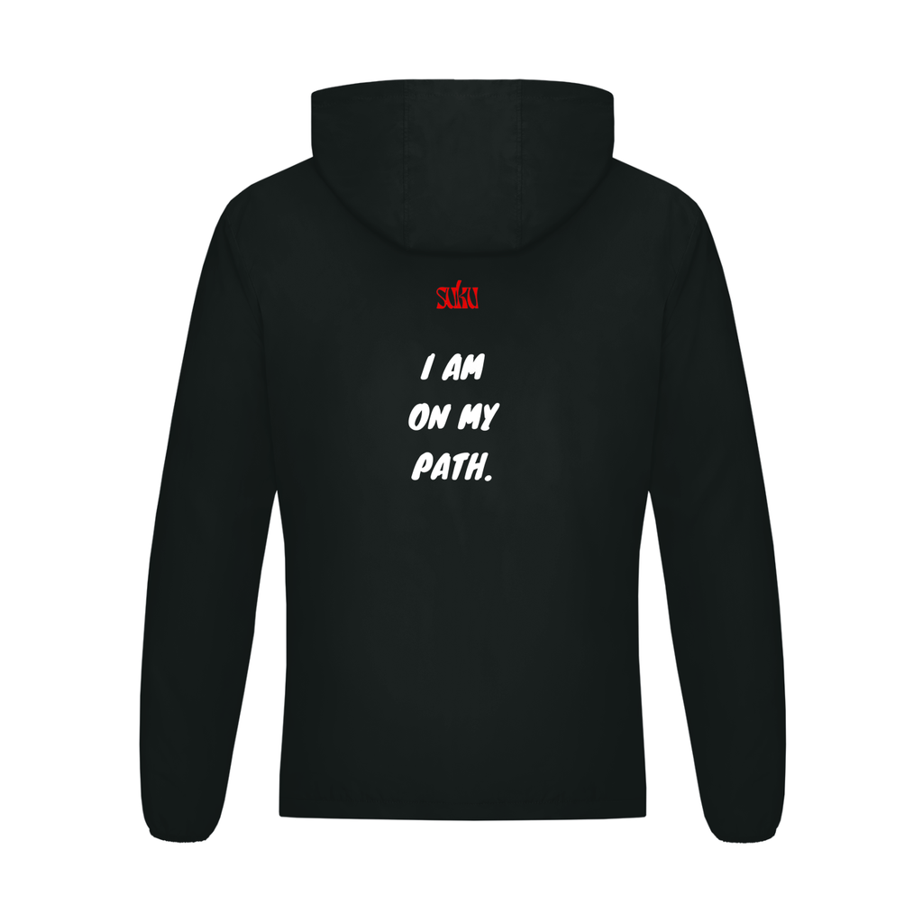 Black hoodie with text on the back on a white background