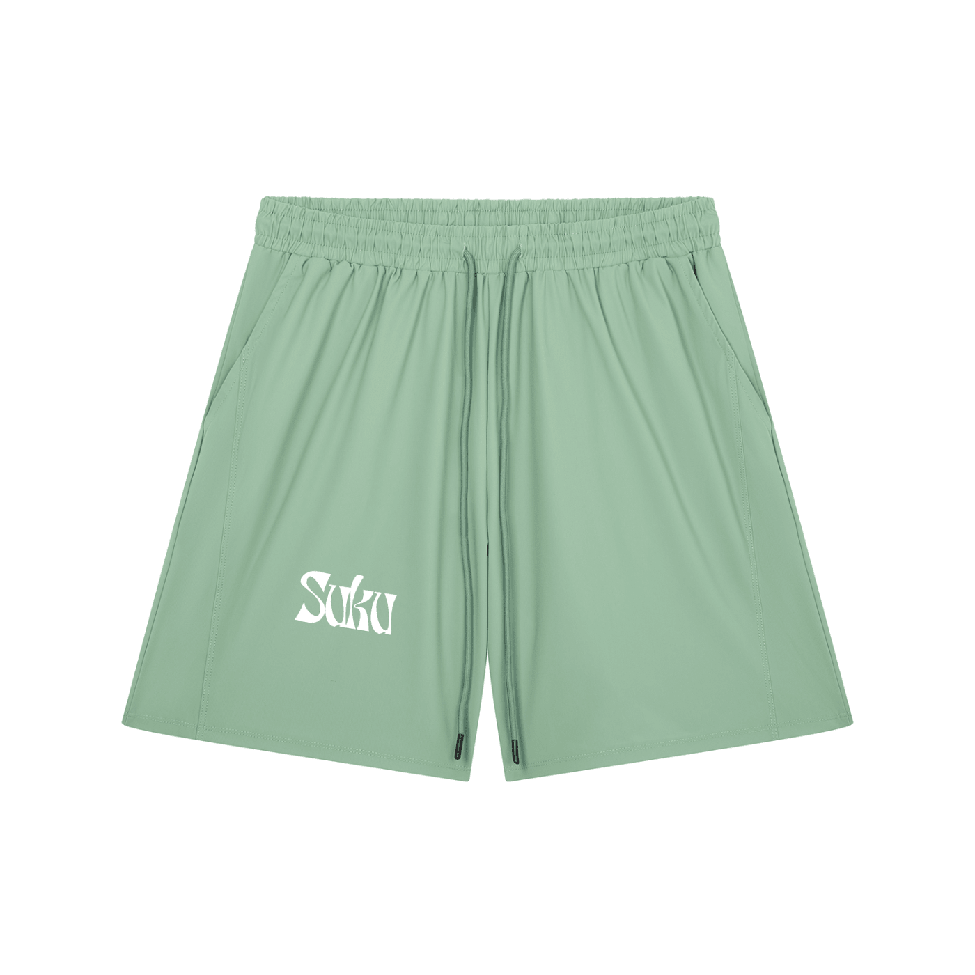 Bright green men's drawstring shorts by Suku, featuring a casual fit with adjustable waistband and comfortable fabric.
