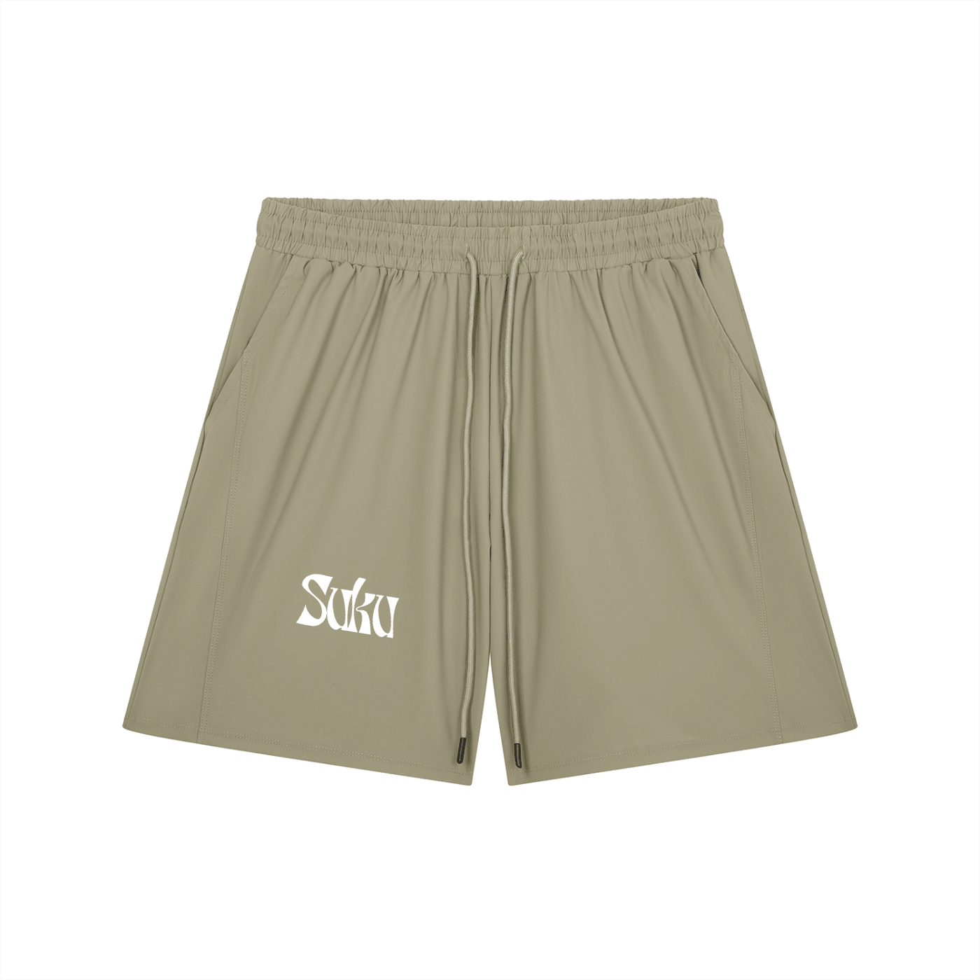 Men's navy and green drawstring shorts by Suku, casual elastic waist shorts with adjustable drawstrings.