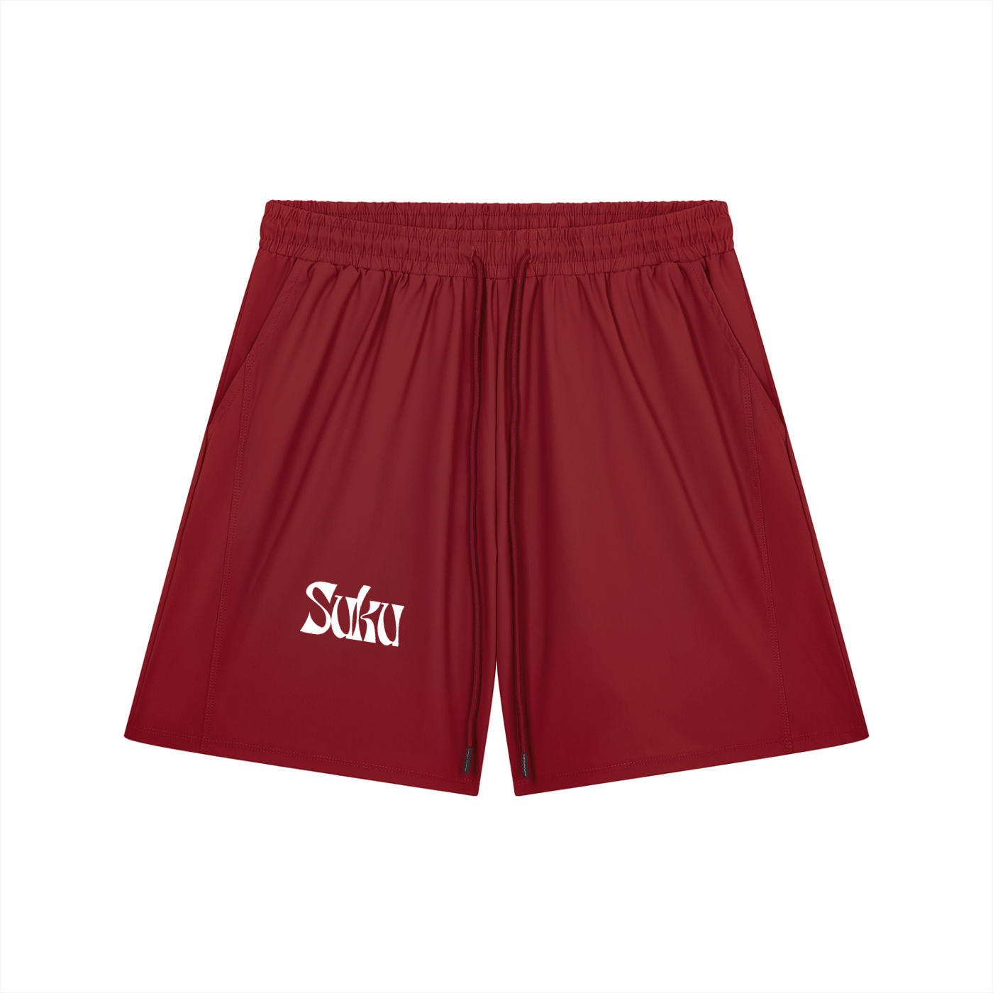 Red men's drawstring shorts from Suku with an elastic waistband and casual fit, perfect for summer wear.
