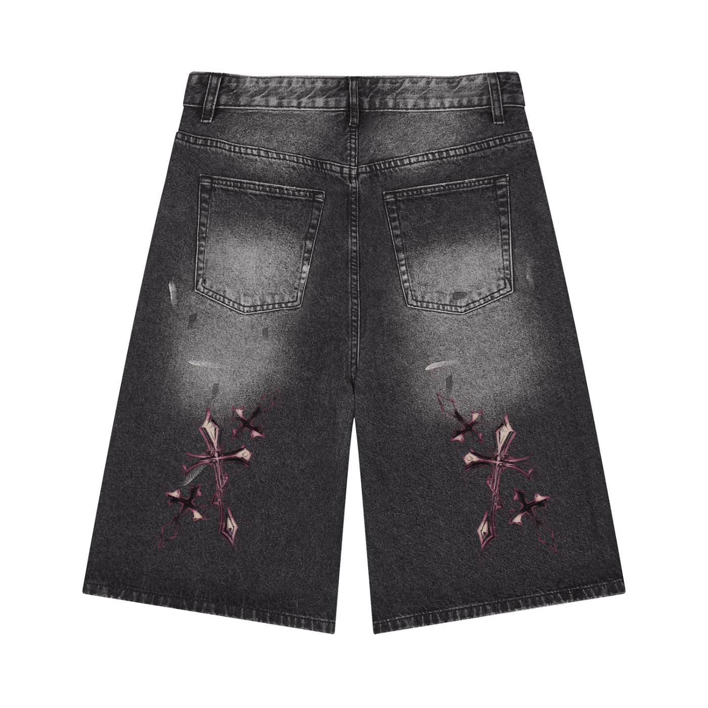 Back view of men's vintage wash wide-leg denim shorts by Suku, showcasing relaxed fit and classic denim texture.