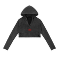 Women’s vintage washed raw edge hoodie by Suku featuring a relaxed fit and distressed style, casual apparel for comfortable wear.