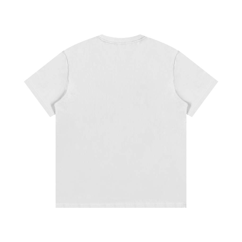 White Suku Essential Cotton T-Shirt with oversized fit, crew neck, and bold red logo on the chest, made from soft premium cotton.