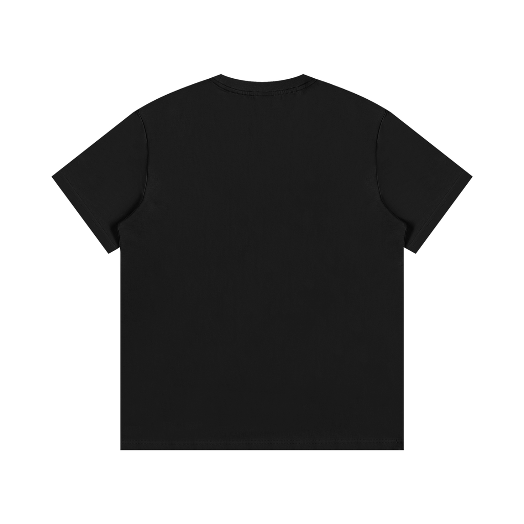 White Suku Essential Cotton T-Shirt with bold red logo on chest, oversized crew neck, soft premium cotton, relaxed streetwear style.