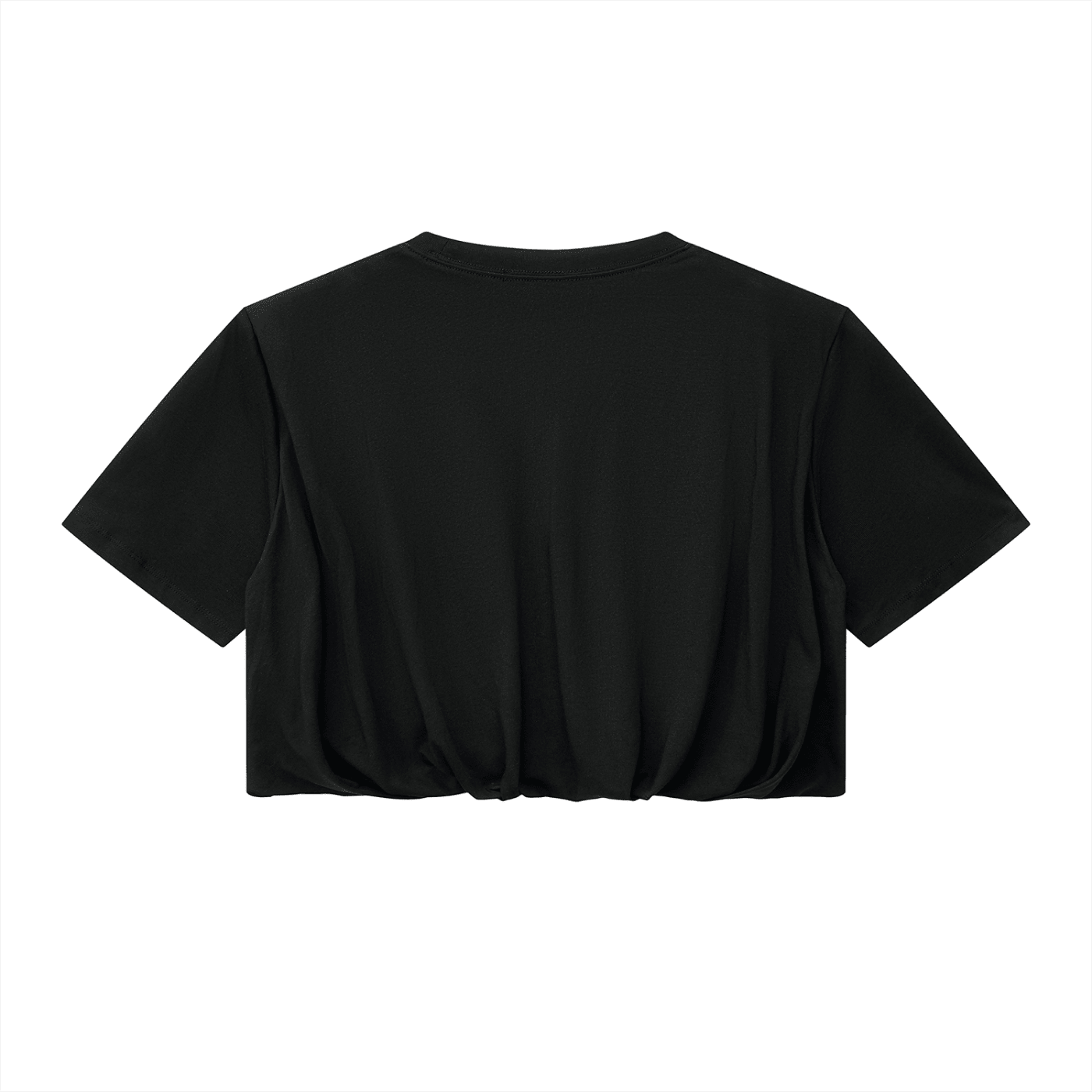 Back view of Suku women's crop bubble hem T-shirt, showcasing the relaxed fit and stylish bubble hem detail.