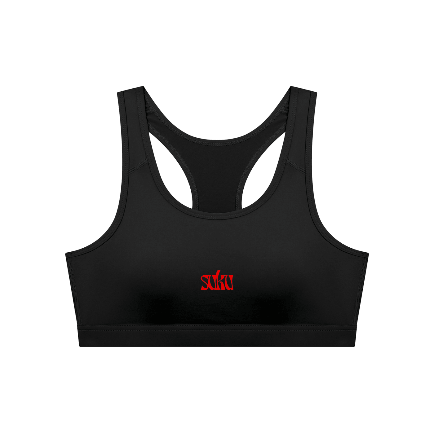 Black women's cropped sports bra by Suku, featuring a supportive fit and breathable fabric for active wear.