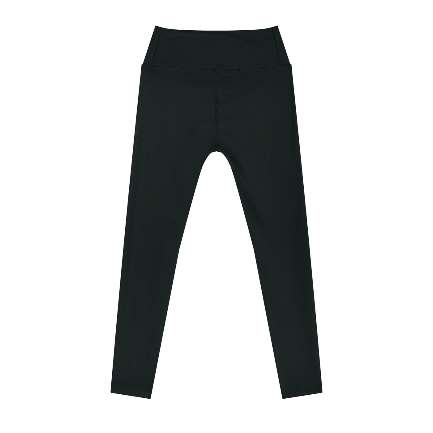 Black women's high rise ankle length leggings by Suku, showing a close-up of the fitted waist and sleek leg design.