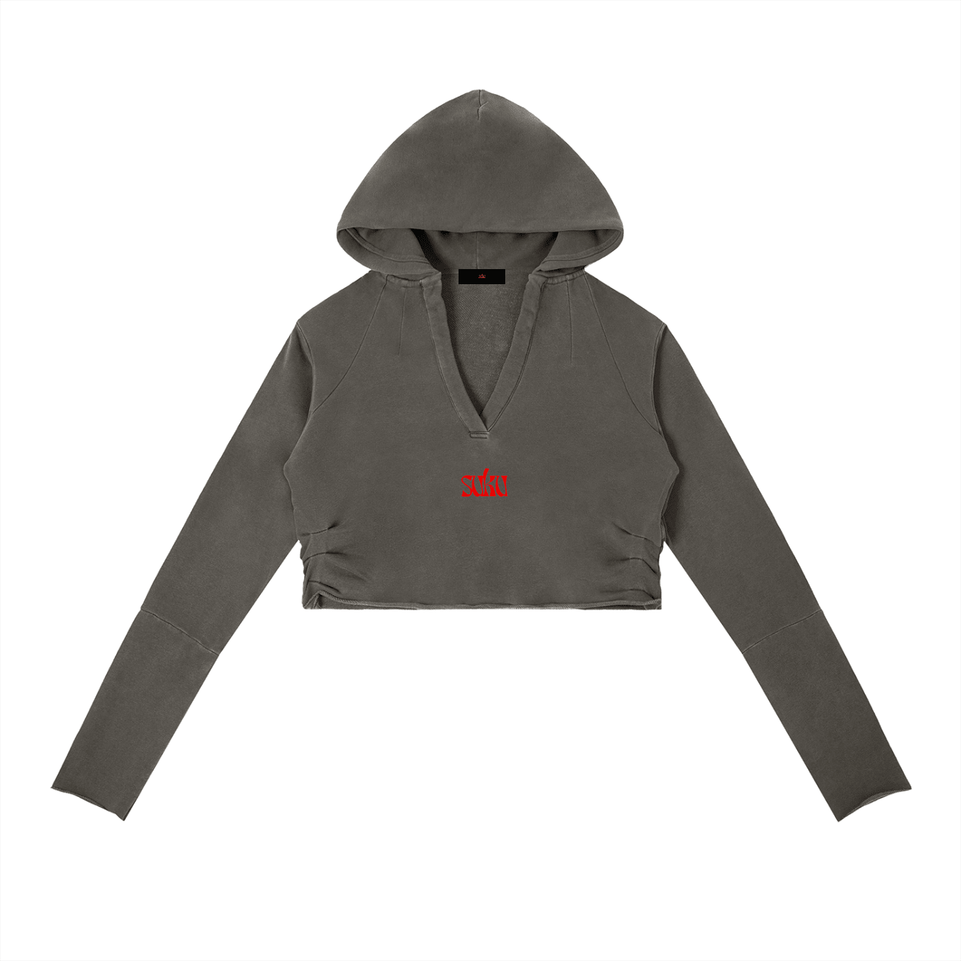 Women’s vintage washed raw edge hoodie by Suku, featuring a relaxed fit and distressed design for casual style.