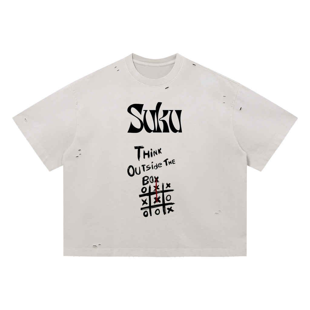SUKU Think Outside The Box Vintage Washed Distressed Boxy Oversized T-Shirt