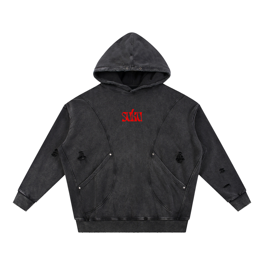 SUKU Not For Everyone Snow Washed Distressed Panel Pocket Hoodie