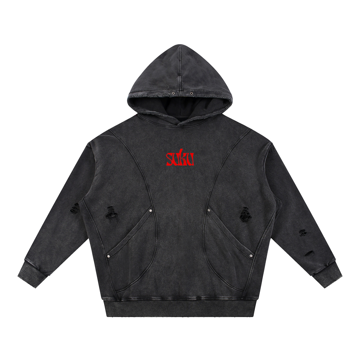 SUKU Not For Everyone Snow Washed Distressed Panel Pocket Hoodie