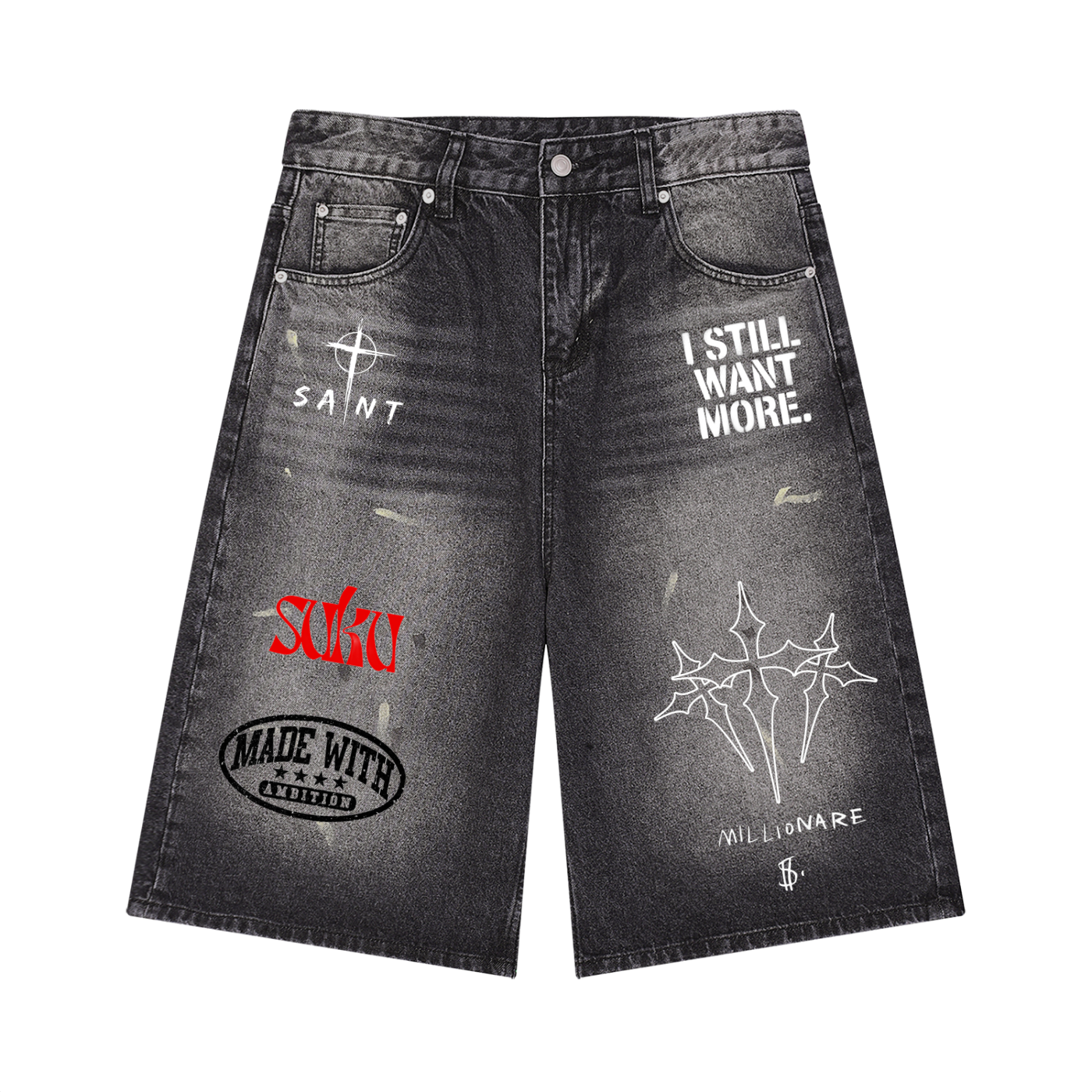 Suku Men’s Vintage Wash Wide Leg Denim Shorts