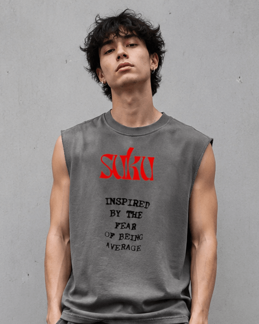 Suku inspired by the Fear of Being Average tank top featuring a casual fit and graphic design on soft fabric.