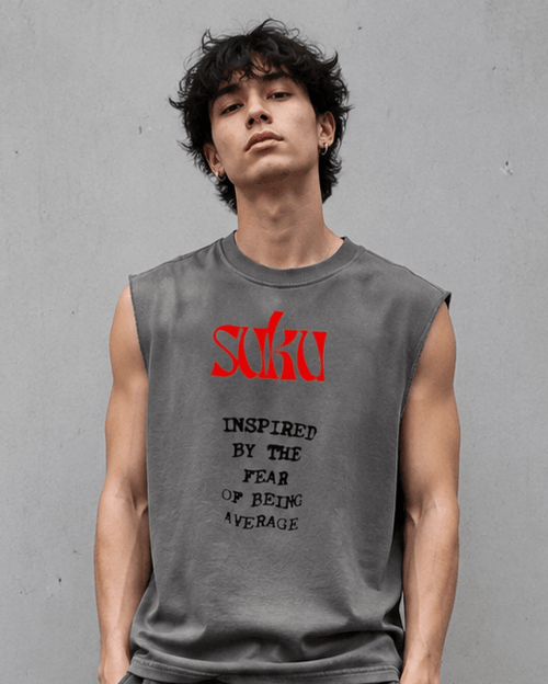 Suku inspired by the Fear of Being Average tank top featuring a casual fit and graphic design on soft fabric.