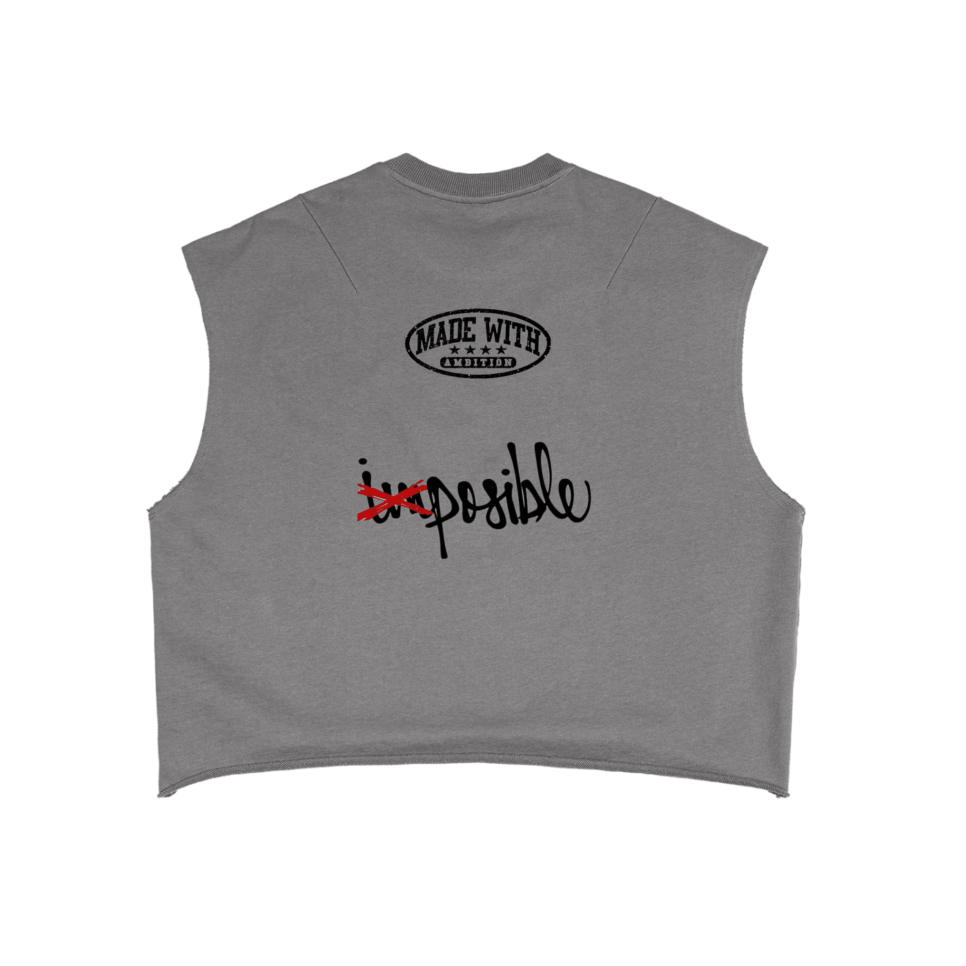 Grey Suku tank top featuring the bold "Fear of Being Average" graphic on the back, casual sleeveless design.