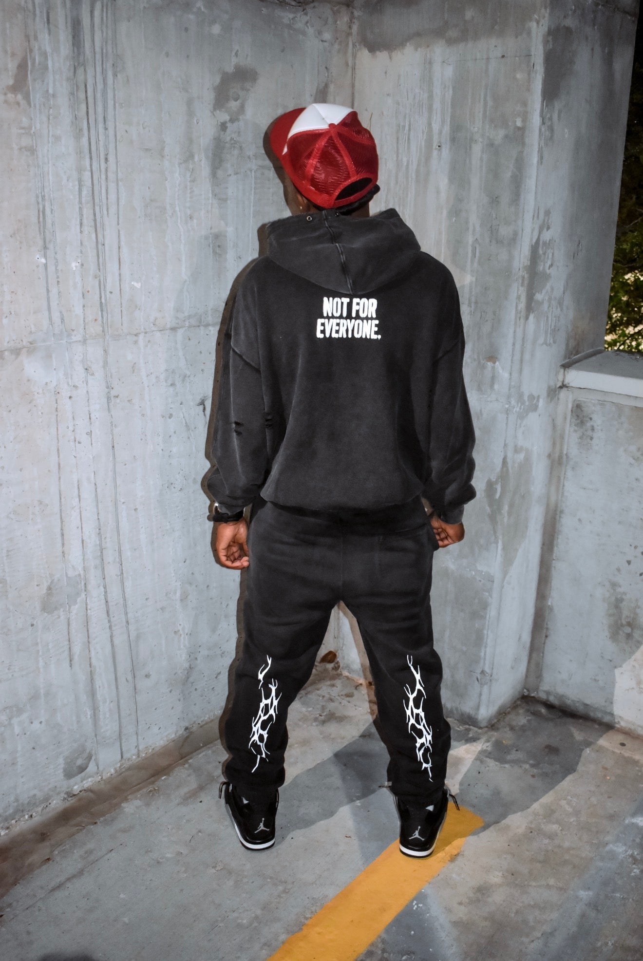 Not For Everyone Snow Washed Distressed Panel Pocket Hoodie - Suku