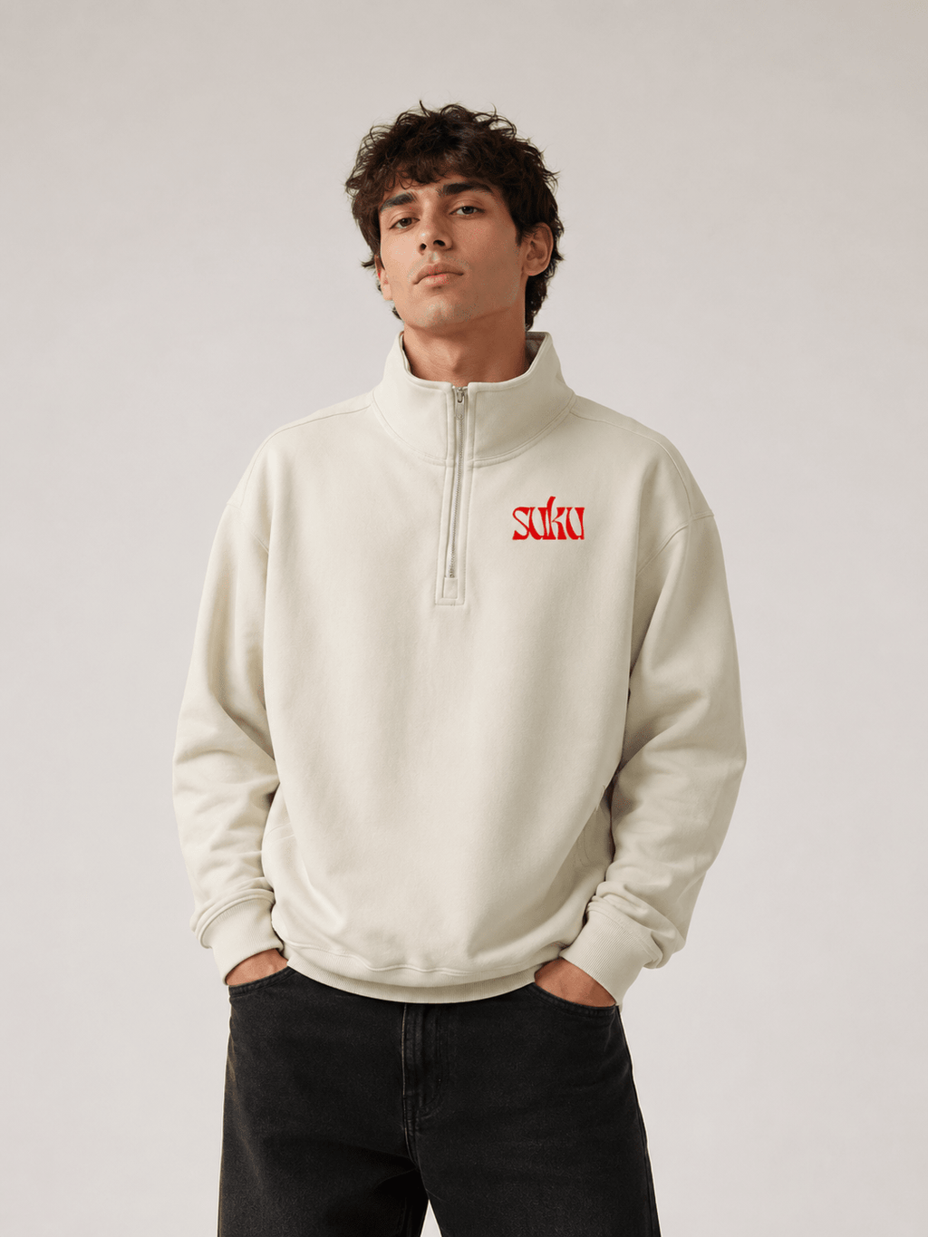 Quarter-Zip Drop Shoulder Sweatshirt - Suku