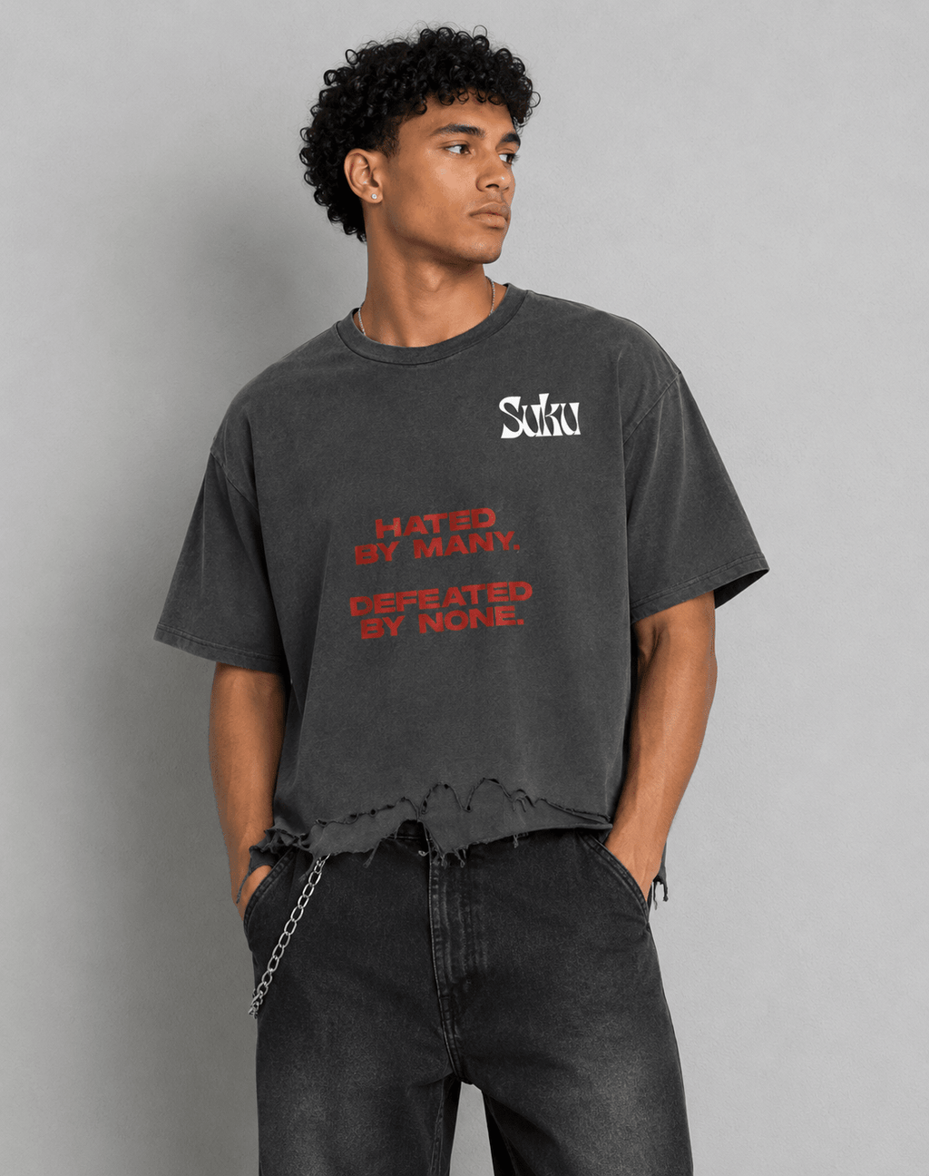 Suku Vintage Wash Boxy Distressed Hem T-Shirt - Suku