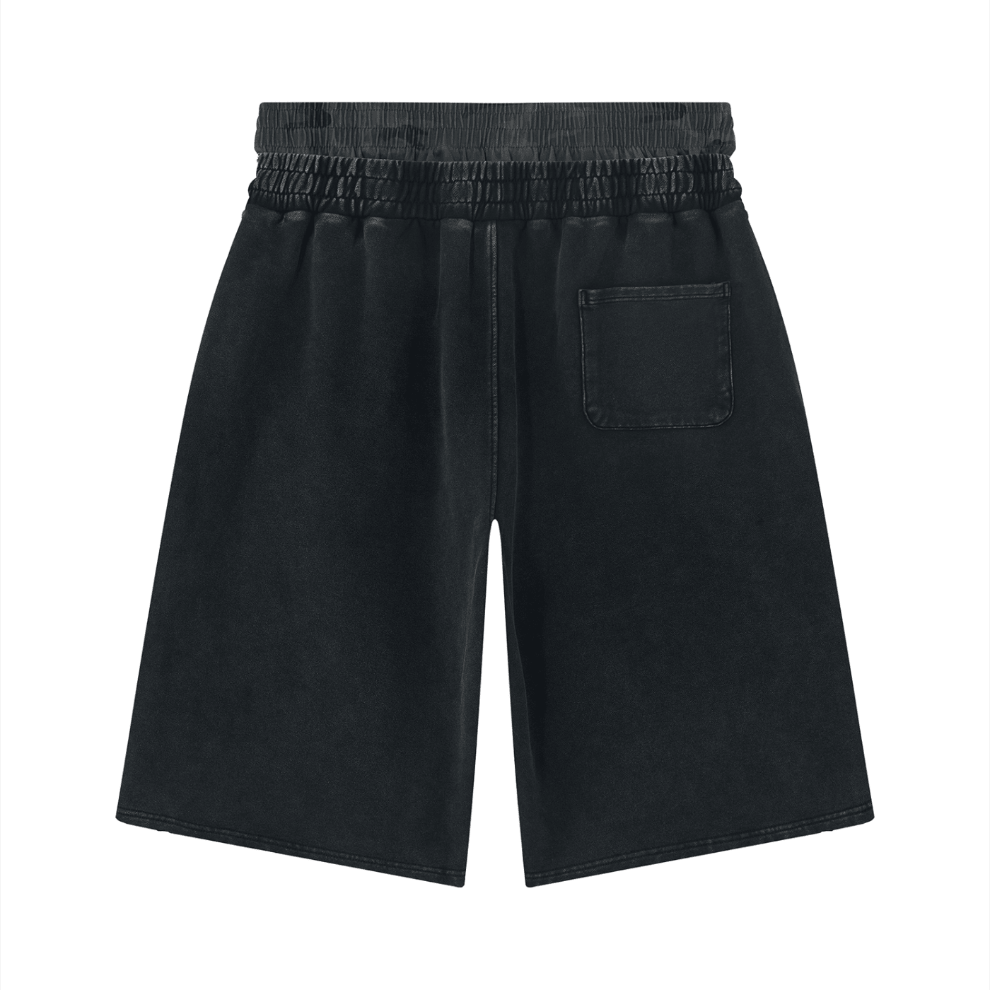 Suku unisex vintage wash distressed wide-leg shorts displayed on a model, showcasing relaxed fit and faded denim style.