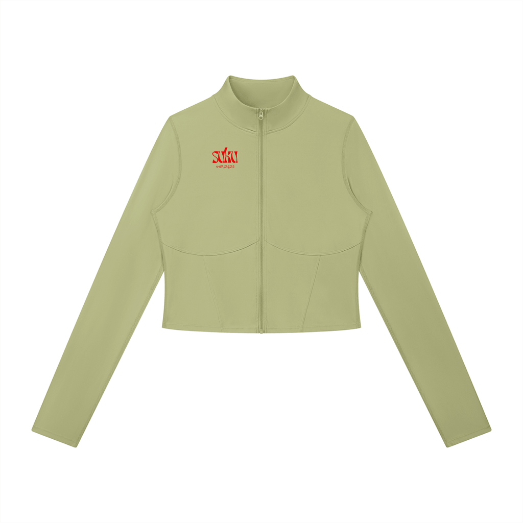 Women’s full-zip sports jacket by Suku featuring a sleek design, breathable fabric, and a comfortable fit for active wear.