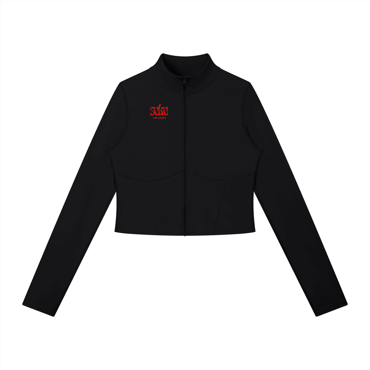 Women’s full-zip sports jacket by Suku, featuring lightweight fabric and a fitted design, shown on a mannequin.